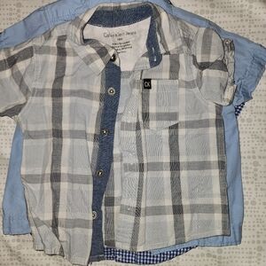 Calvin Klein Gray Casual Button Down Shirt with Plaid Pattern